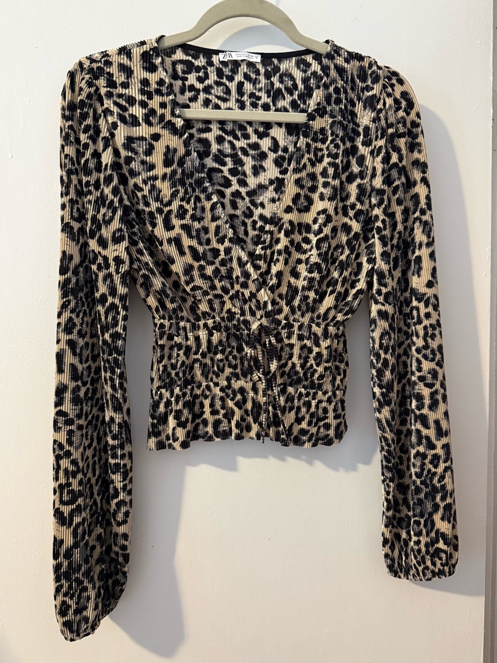 ZARA Leopard Print Surplice Long Sleeve Top